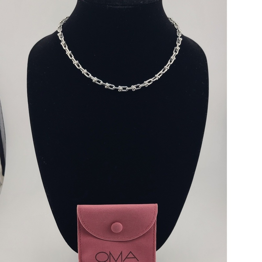 OMA The Label Vicky Chain Silver Tone Industrial Link Necklace NEW